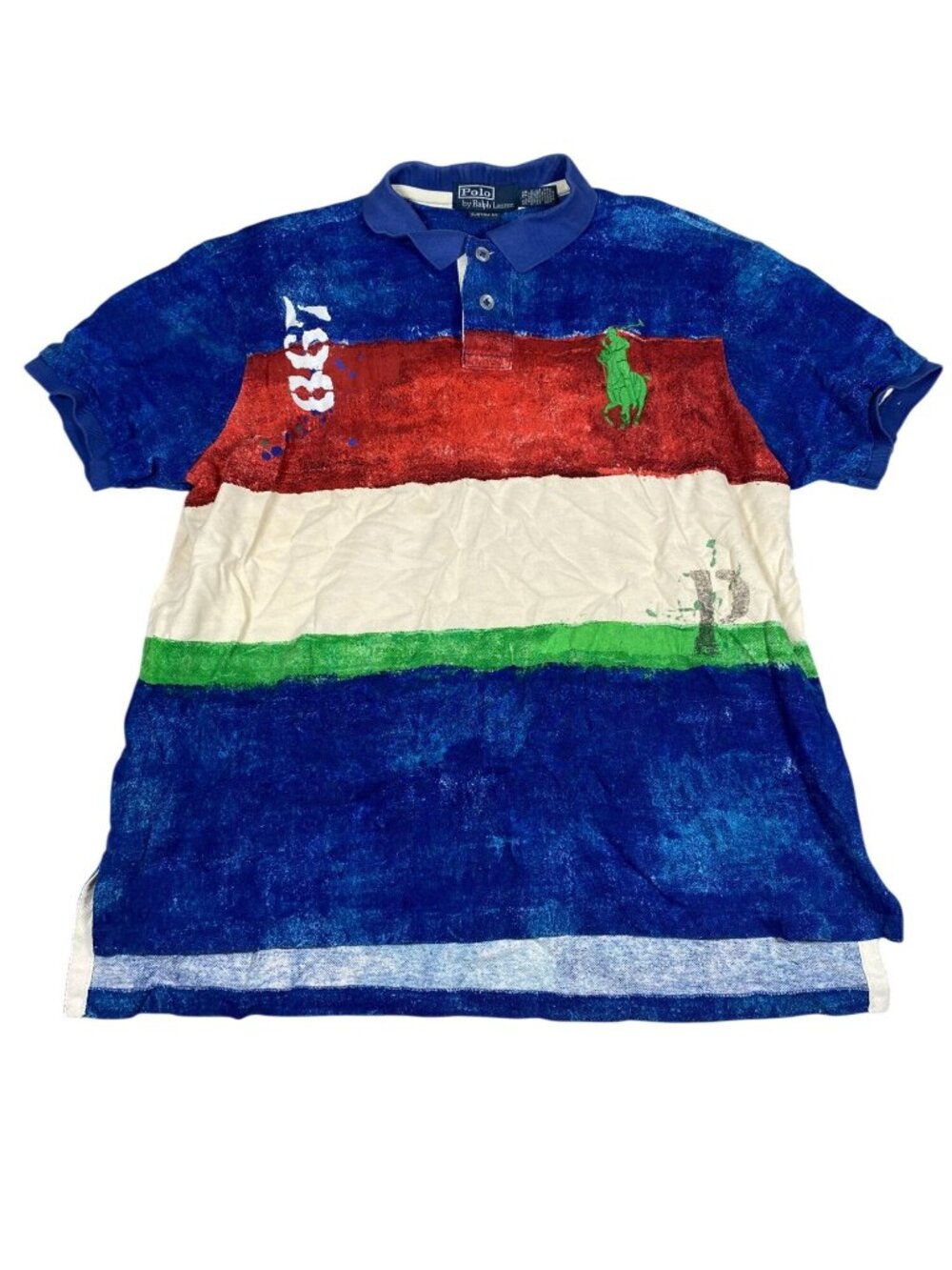 Polo Ralph Lauren Colorblock Polo Shirt Custom Fit Mens XL Red White Blue Cotton